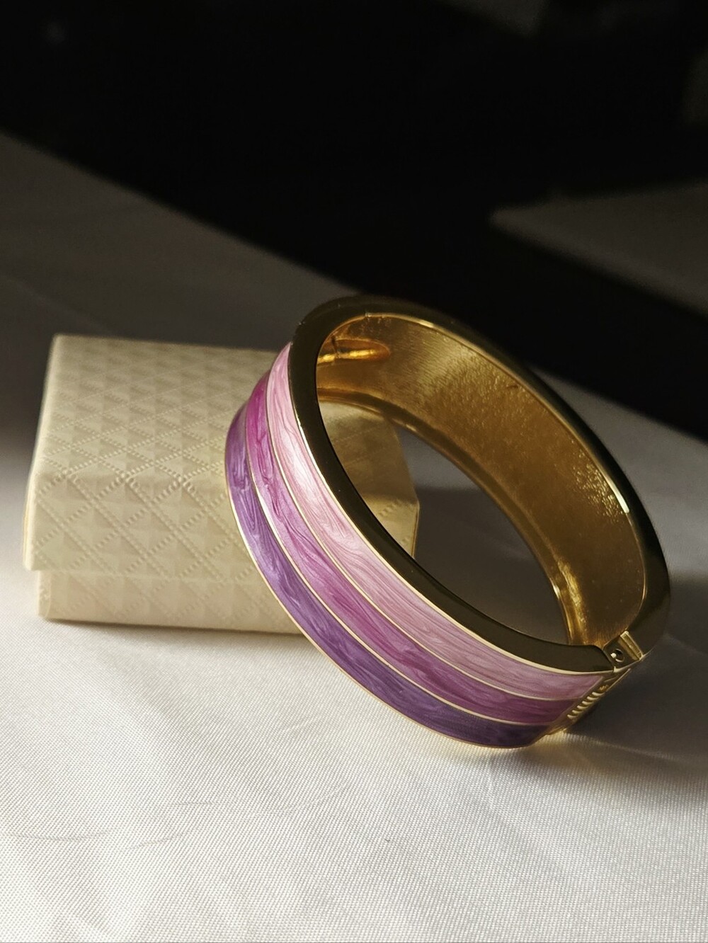 Vintage Gold-Tone Purple Enamel Bracelet with Purple and Light Purple Inlay